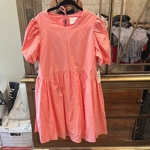 Pink Mini Sundress with Puff Sleeves and Crew Neck